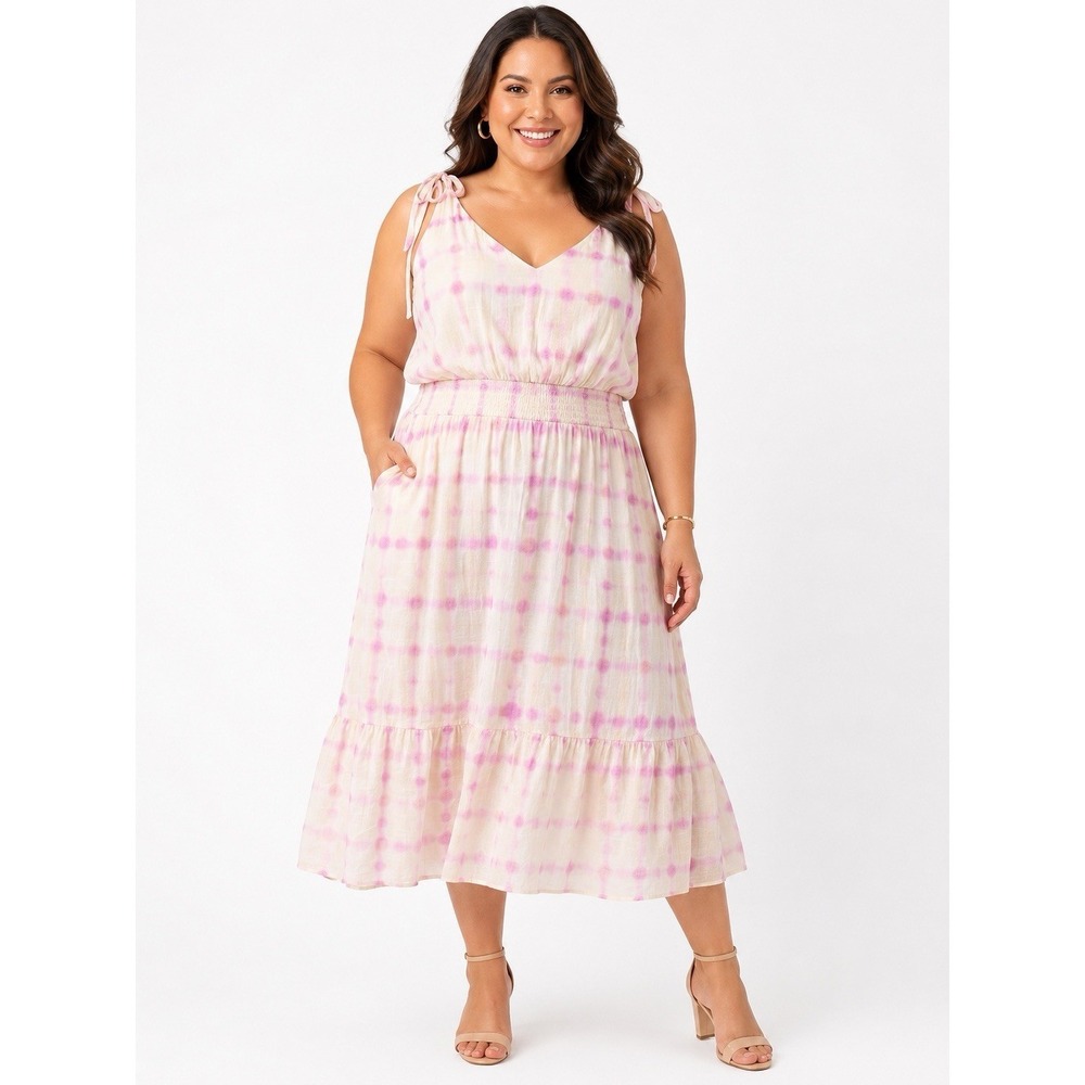Lane Bryant Womens Plus Maxi Dress 20β Tie Dye Pink Smocked Waist Sundress